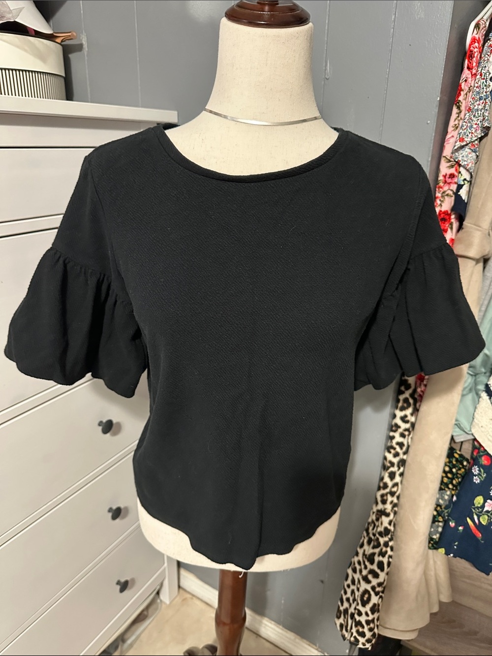 Express Black Short Ruffle Sleeve Tee